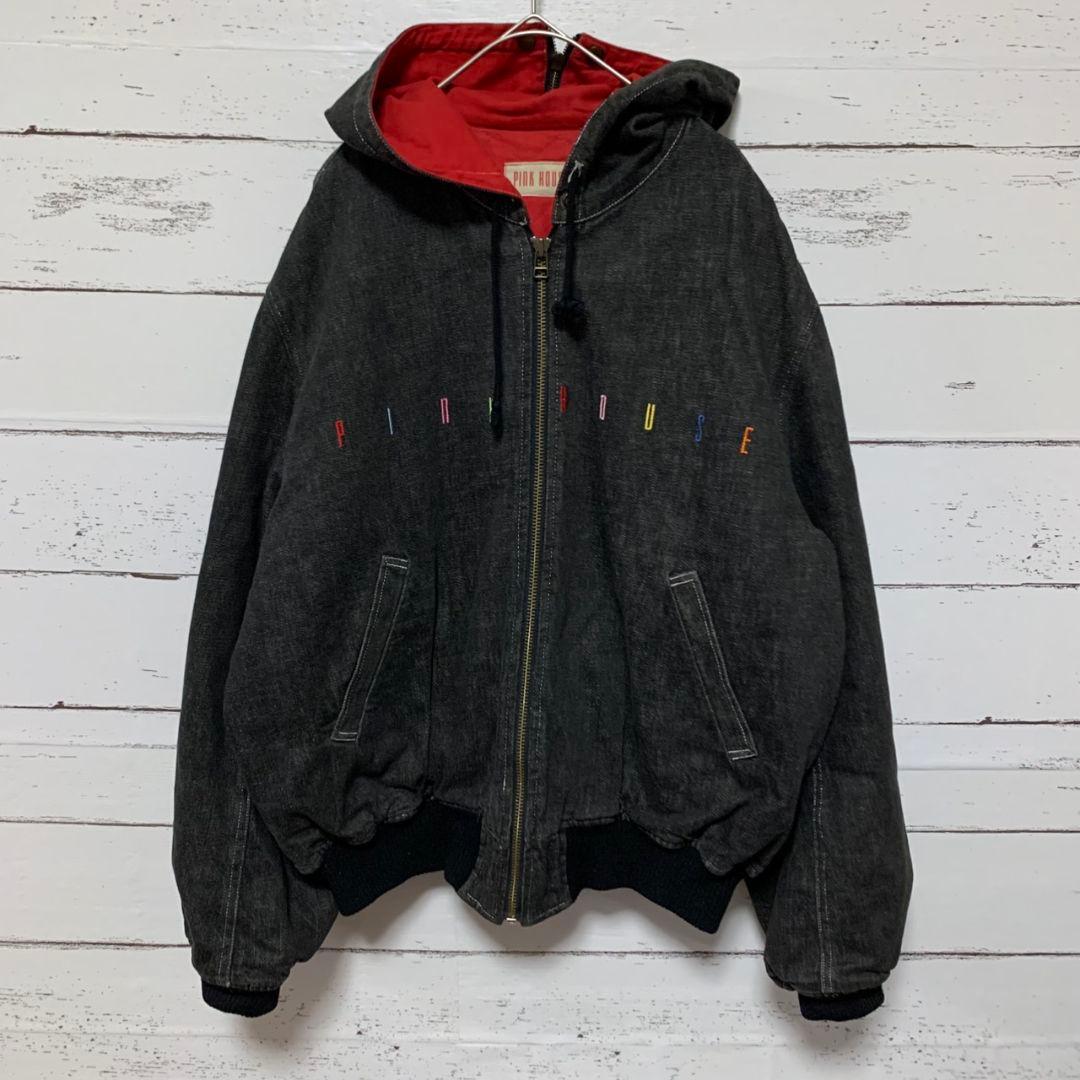 【ピンクハウス】デニムジャケットブルゾンブランド刺繍ロゴ フード付き