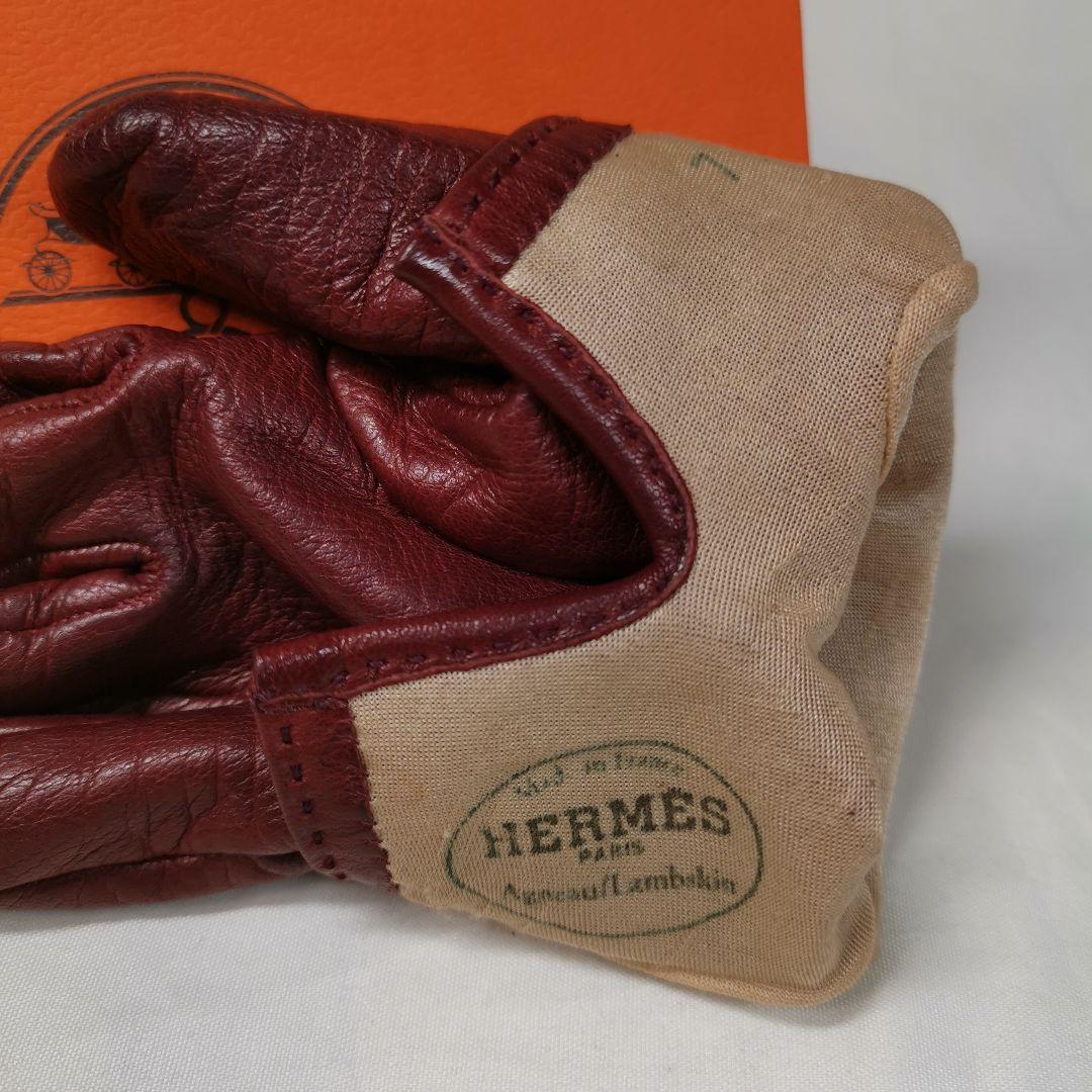 【美品】HERMES ケリー カデナゴールド金具 レザー手袋 ボルドーブラウン