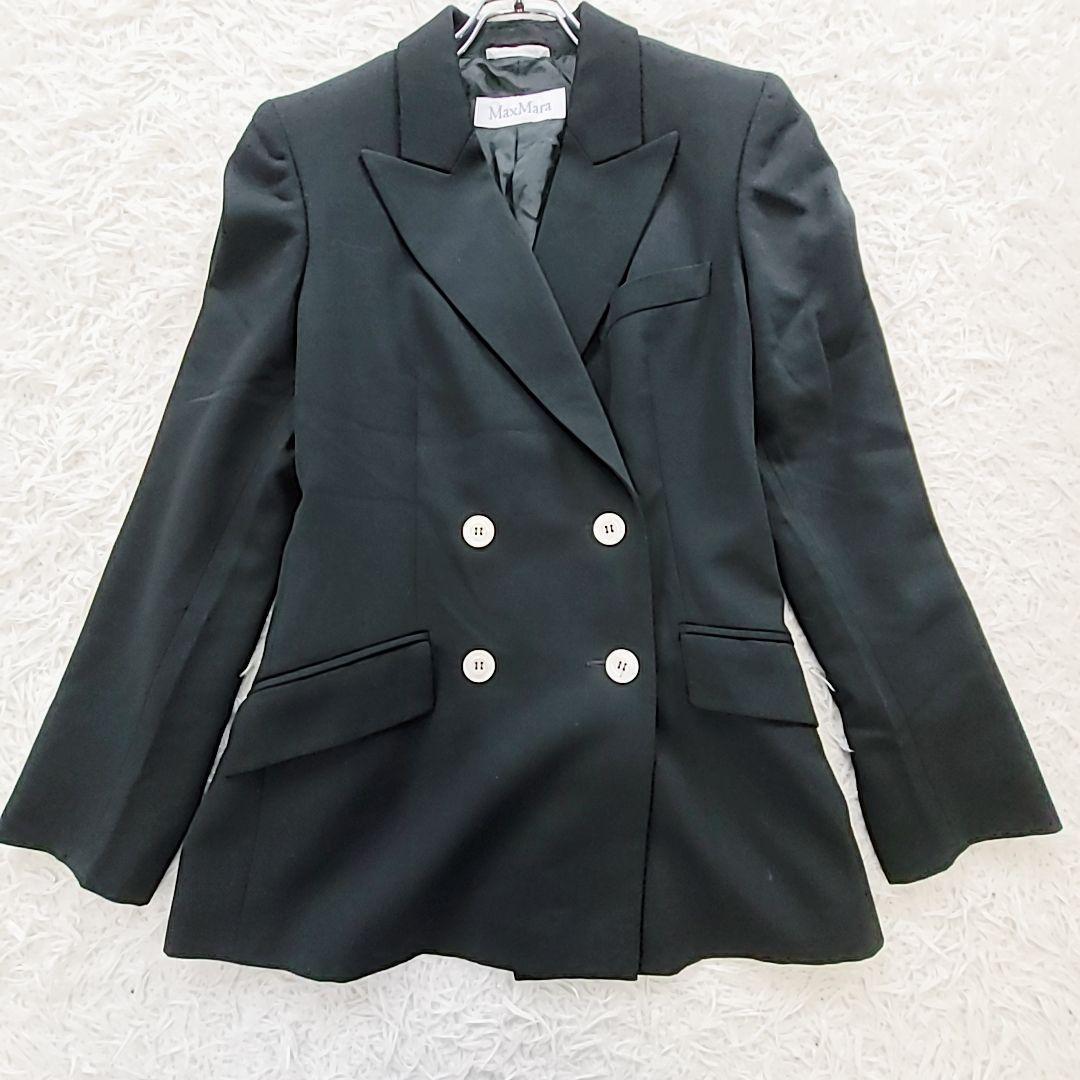 マックスマーラ 白タグ 美品 ダブルテーラードジャケットXL ロゴボタン