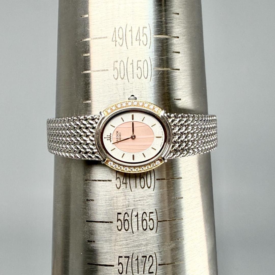 極美品【稼働】セイコー クレドール 腕時計 ピンクタイガーアイ ダイヤベゼル