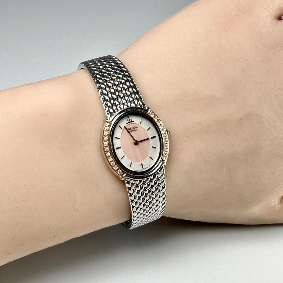 極美品【稼働】セイコー クレドール 腕時計 ピンクタイガーアイ ダイヤベゼル