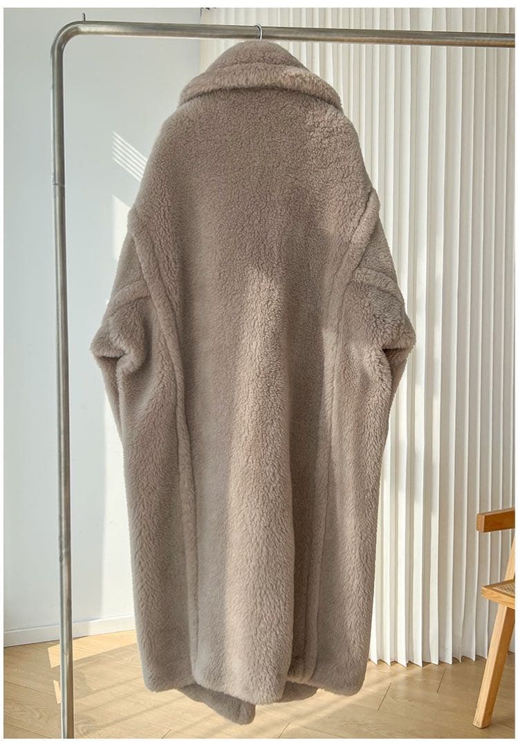 mintレディースアルパカ毛ロングコートふわふわ Mサイズベージュ系