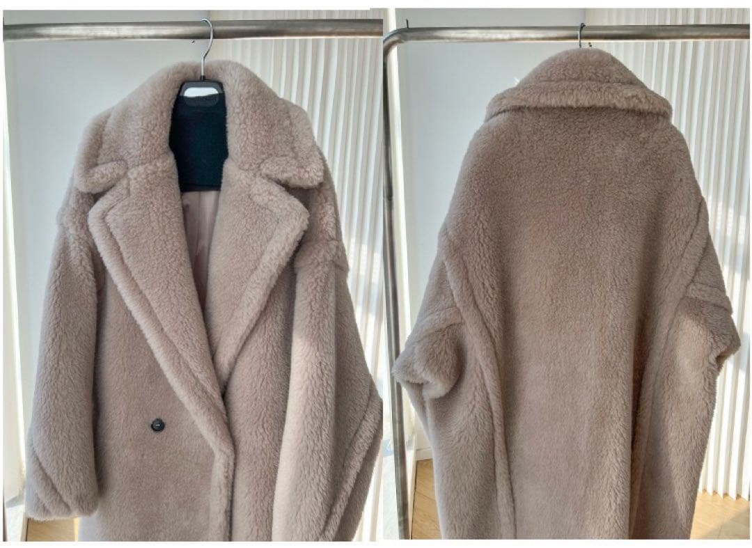 mintレディースアルパカ毛ロングコートふわふわ Mサイズベージュ系