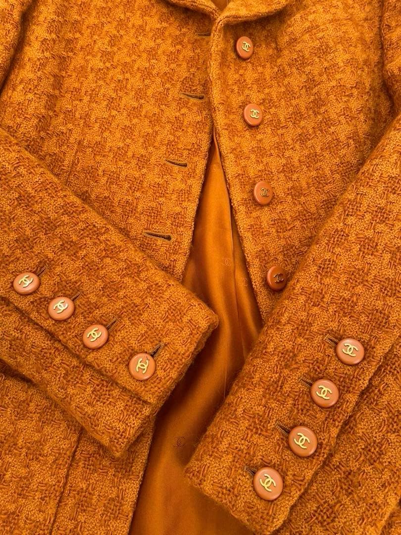 シャネル　オレンジ ツイード テーラードジャケット