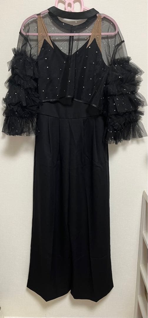 2WAY BIJOU RUFFLE TOP SET ROMPERS ブラックS