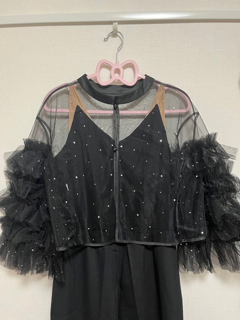 2WAY BIJOU RUFFLE TOP SET ROMPERS ブラックS