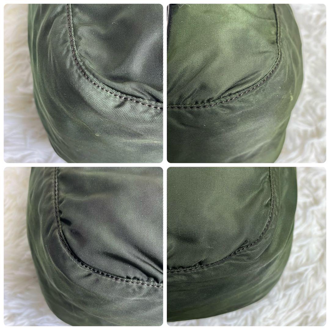 美品✨ PRADA メッセンジャーバッグ 三角ロゴ カーキ ナイロン レザー