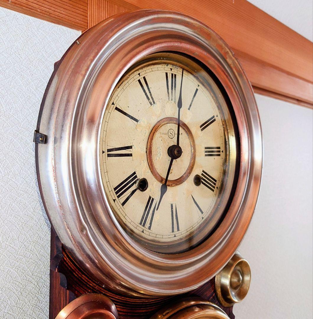 〈完動・美品〉精工舎　真鍮被せ四ツ丸達磨型ゼンマイ振り子時計　アンティーク古時計