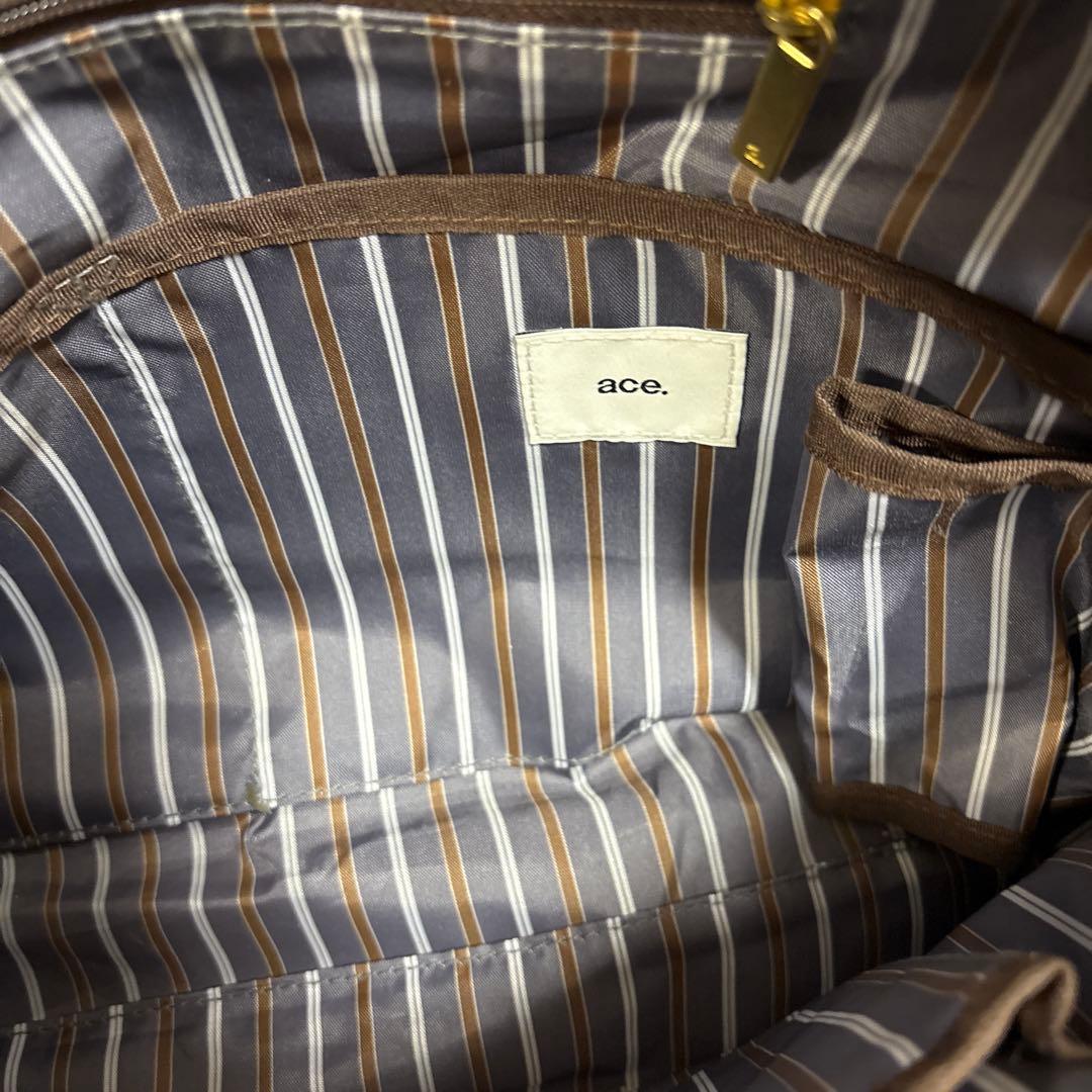 ACE ジーン　グレー ビジネスバッグ ストライプ裏地