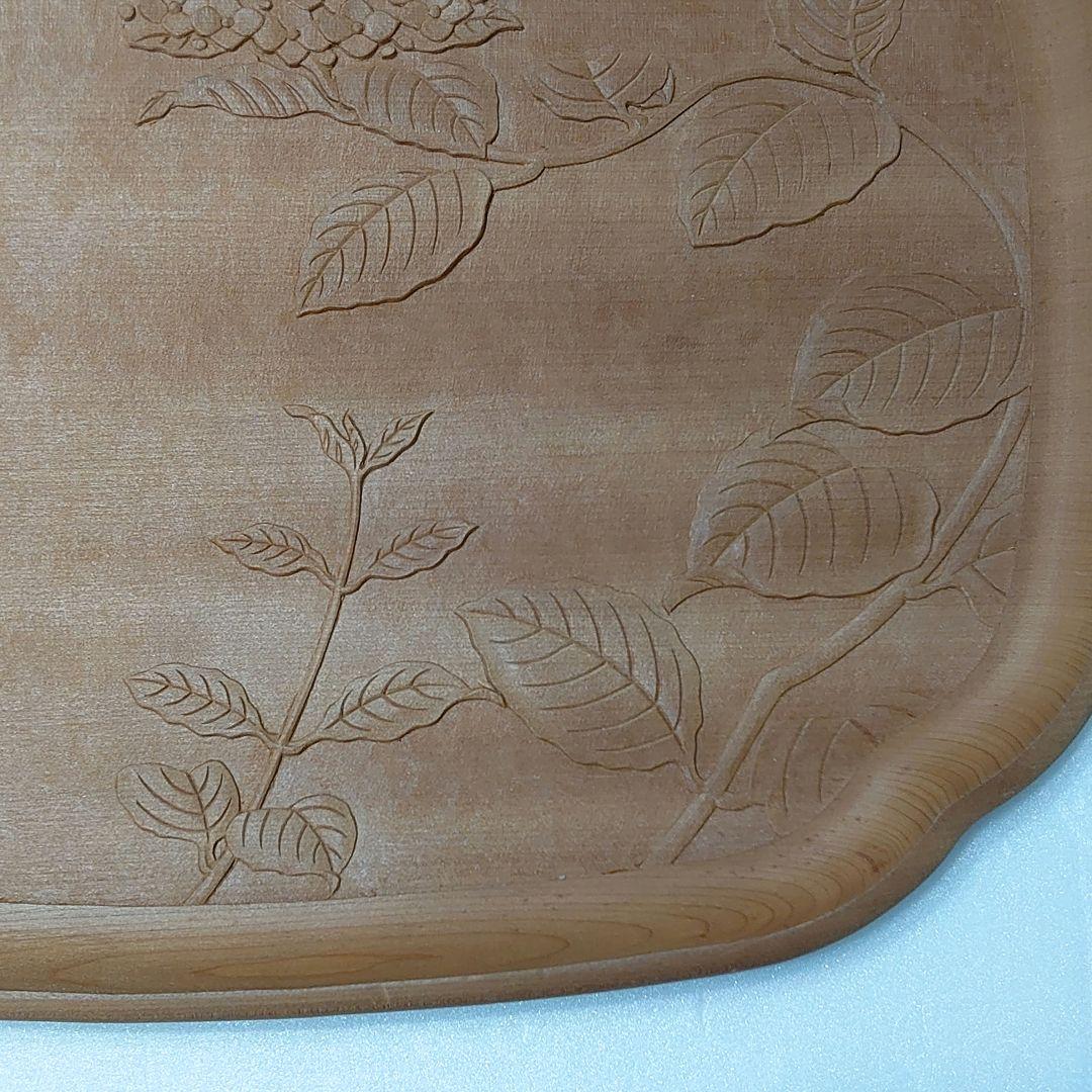 鎌倉彫　桂　木地　木瓜盆 紫陽花文　彫刻 会席盆