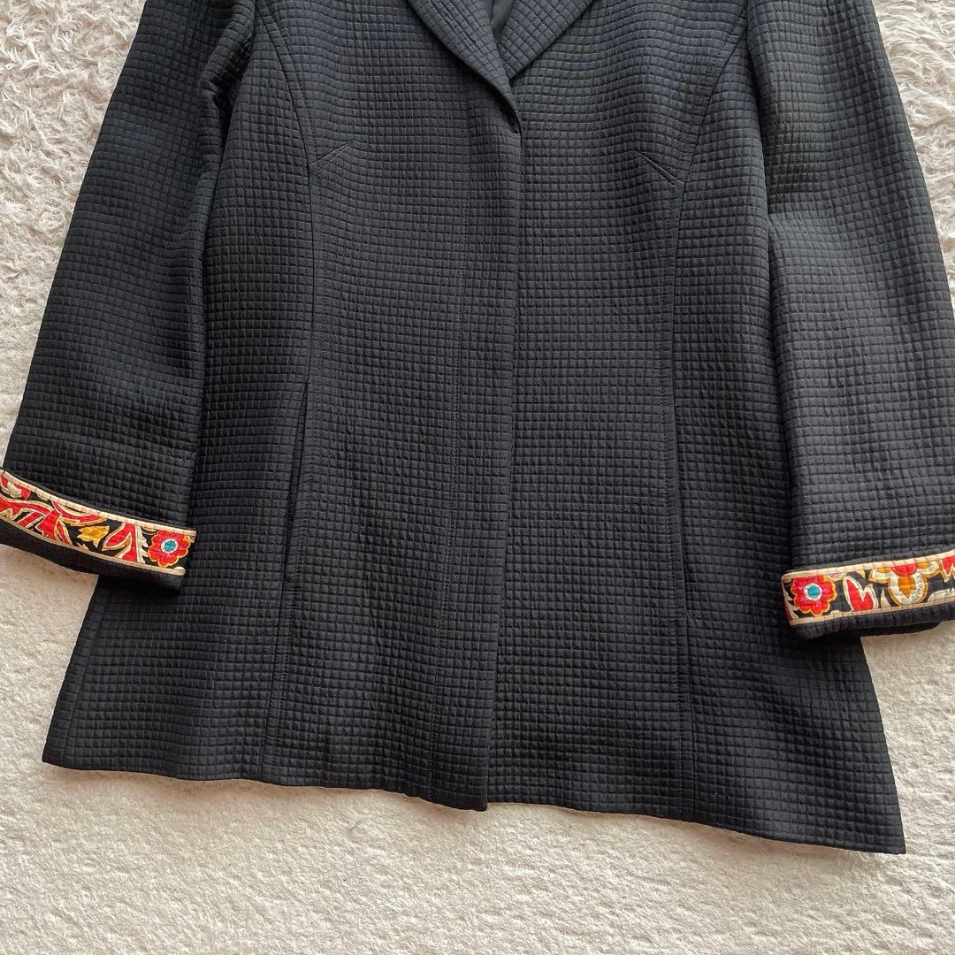 美品 レオナール テーラードジャケット トリム ウール シルク 大きいサイズXL