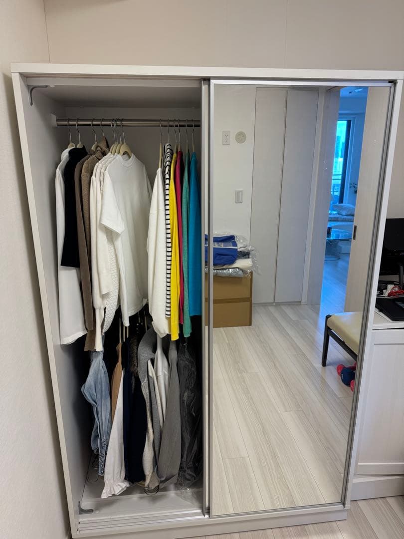 【ディノス】アルミ引き戸式ワードミラーハンガー 幅118cm ミラーホワイト