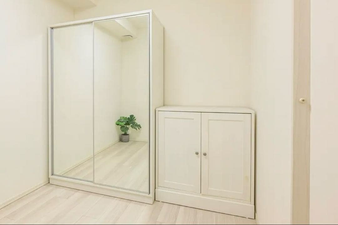 【ディノス】アルミ引き戸式ワードミラーハンガー 幅118cm ミラーホワイト