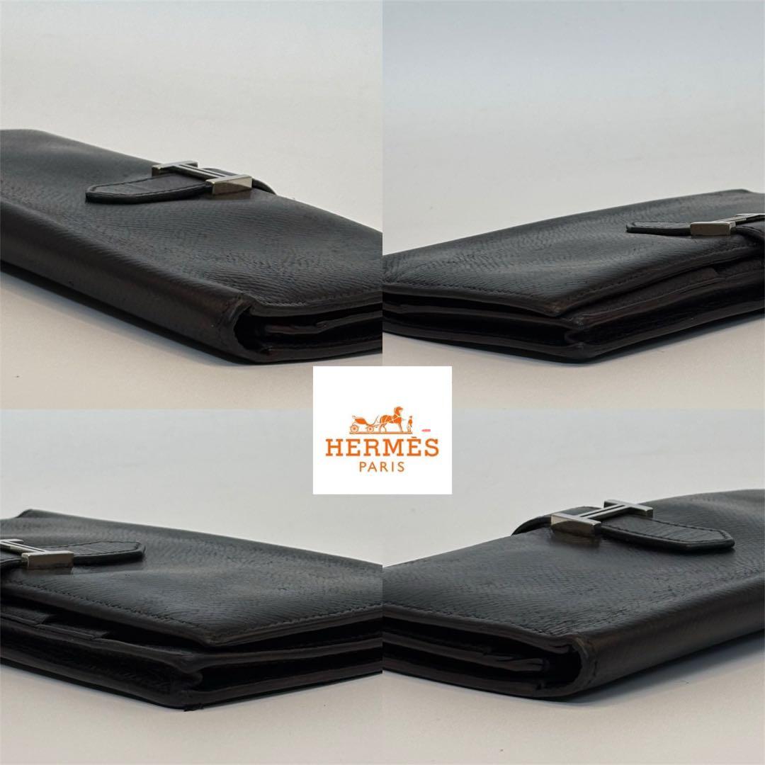 A130 エルメス 【美品】べアンスフレ 長財布 黒