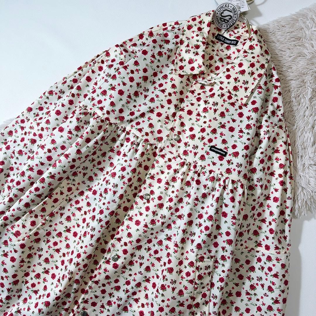 新品タグ付ꕥリトルサニーバイト 現行品 ローズレーヨンジャケット 花柄 大きめ