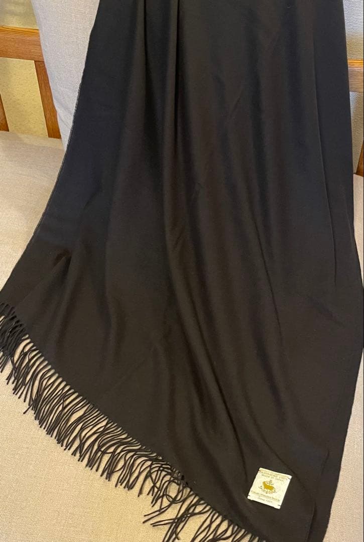 サンプル品在庫処分 カシミア100% フリンジ付きストール ブラック 大判