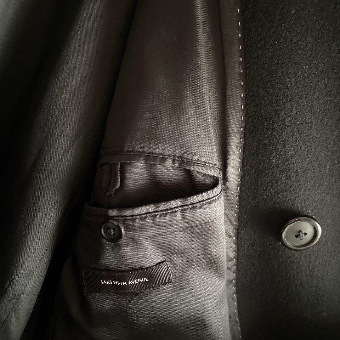 美品 〜00s SAKS FIFTH AVENUE ウール ロングピーコート 黒