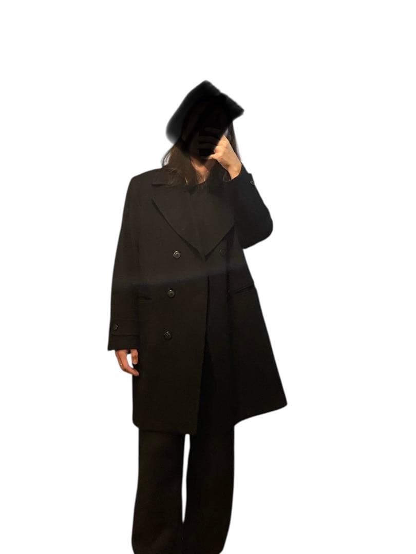 美品 〜00s SAKS FIFTH AVENUE ウール ロングピーコート 黒