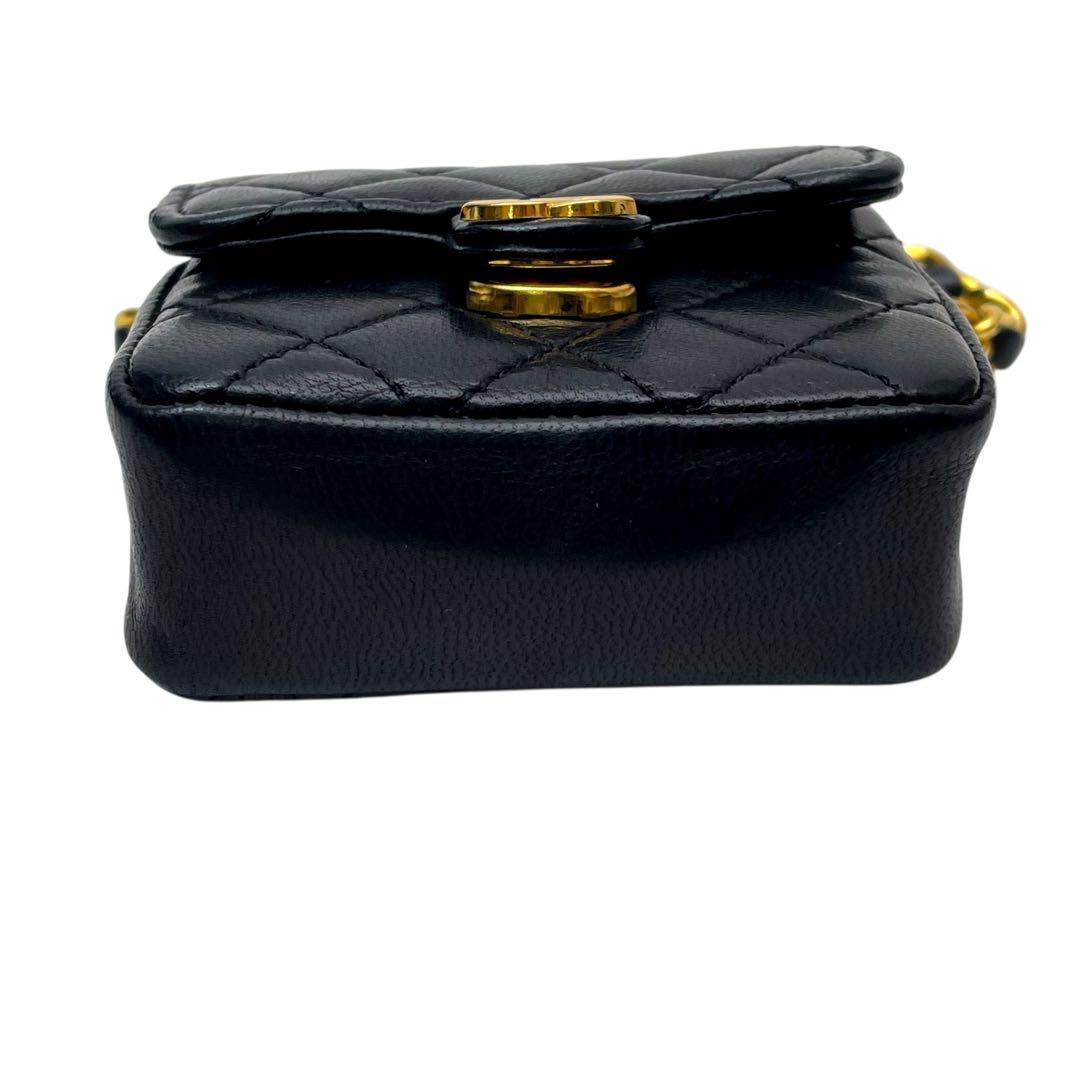 シャネル ラムスキン ミニ ミニ マトラッセ ショルダー バッグ チャーム 黒