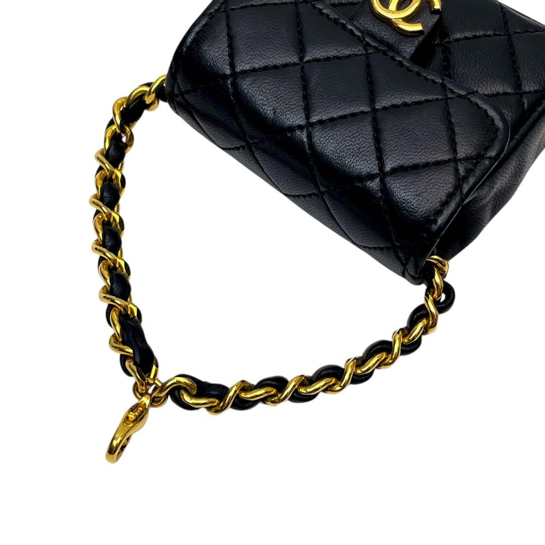 シャネル ラムスキン ミニ ミニ マトラッセ ショルダー バッグ チャーム 黒