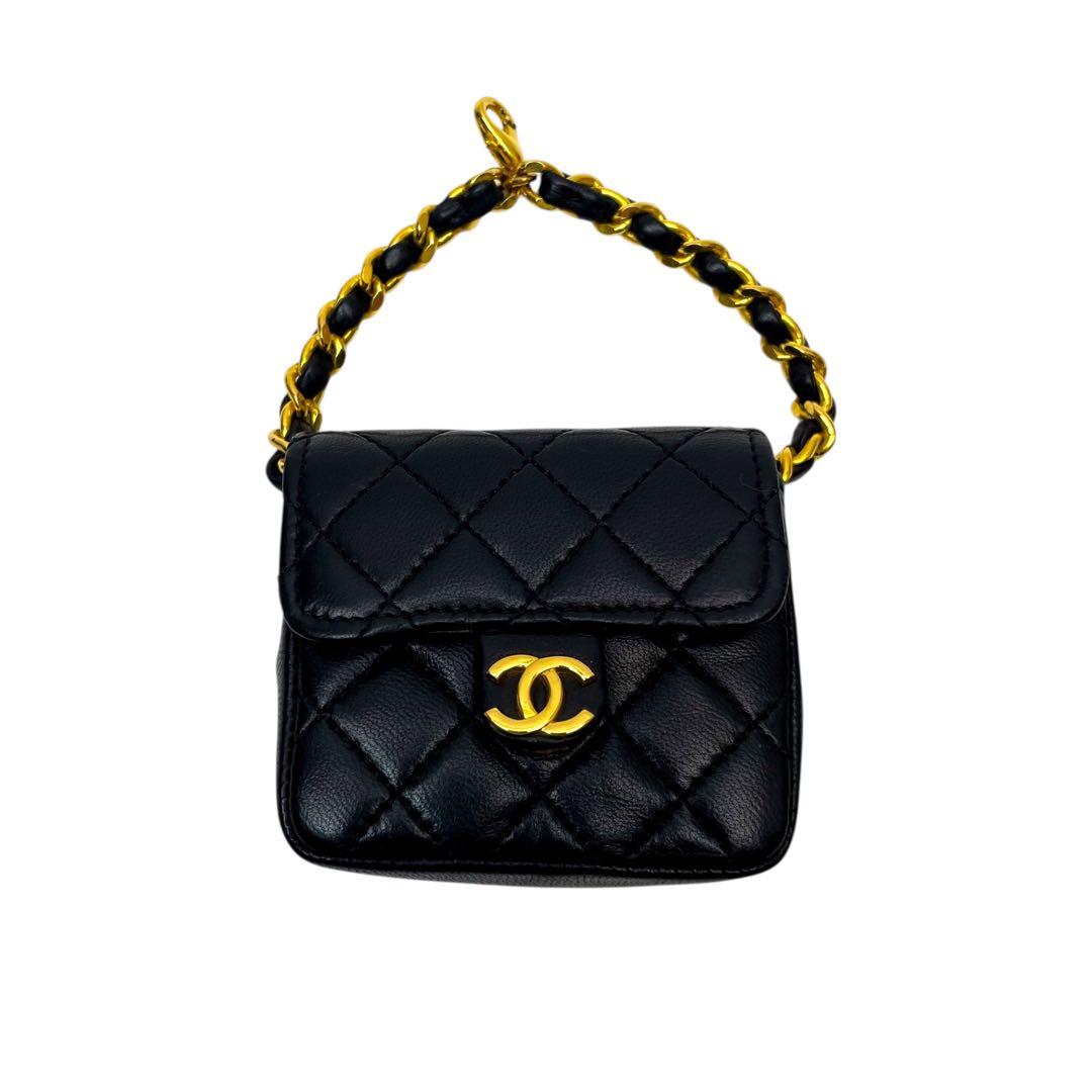 シャネル ラムスキン ミニ ミニ マトラッセ ショルダー バッグ チャーム 黒