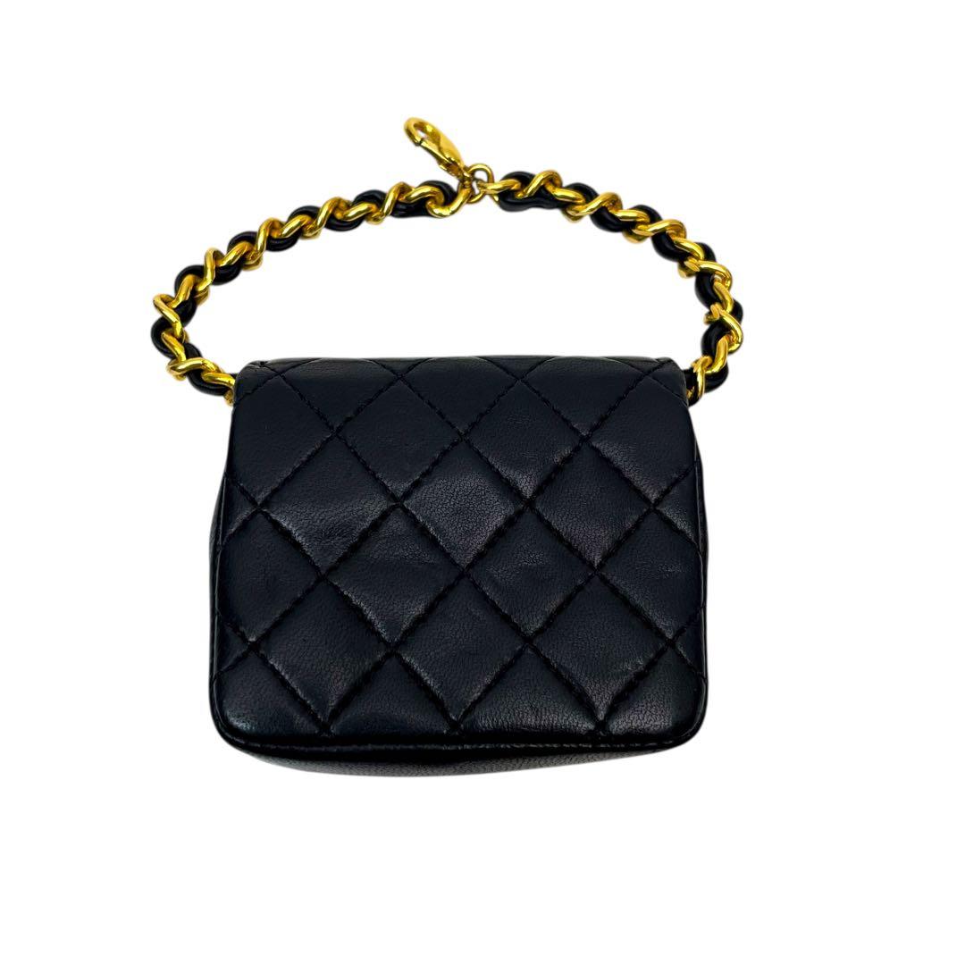 シャネル ラムスキン ミニ ミニ マトラッセ ショルダー バッグ チャーム 黒