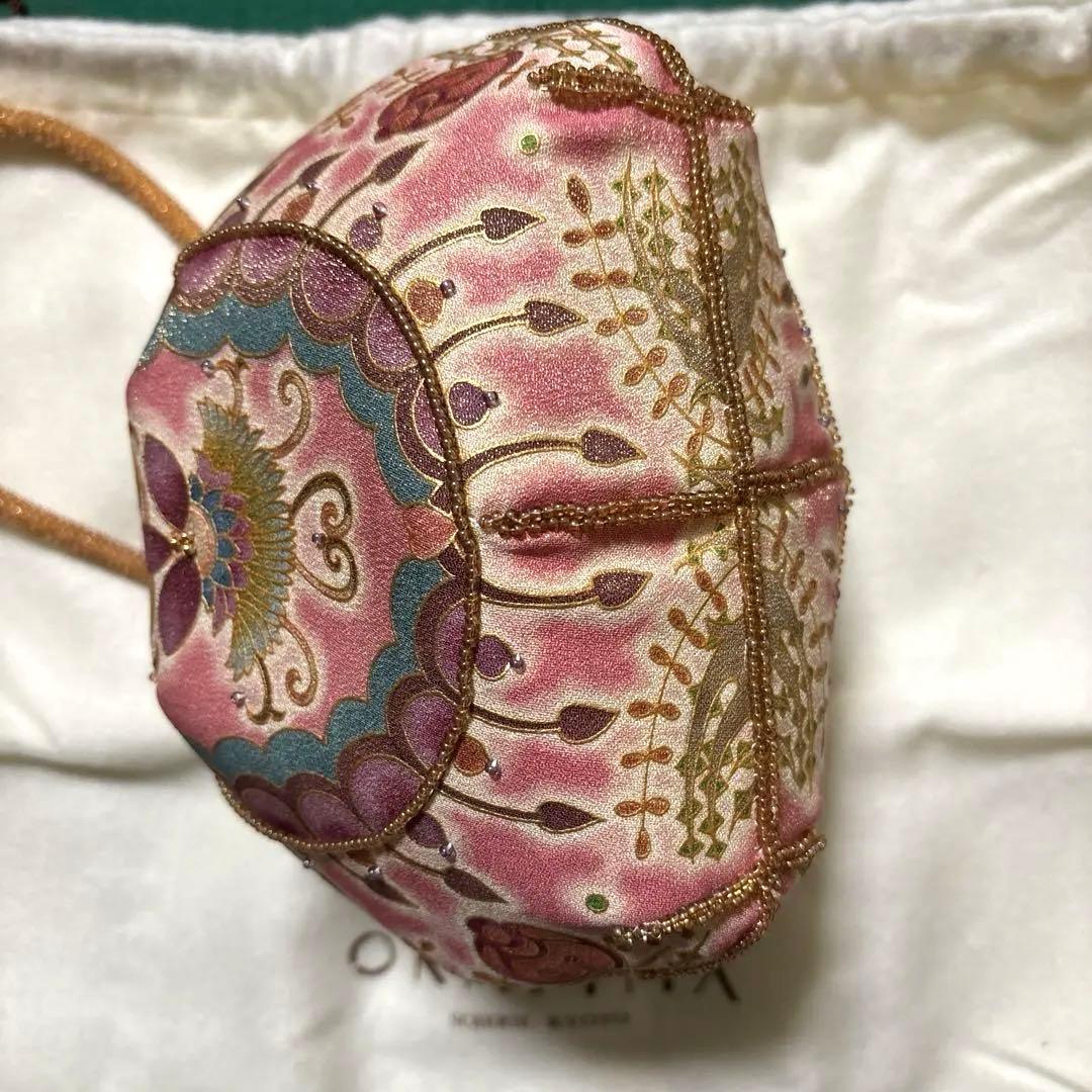 未使用 京都 岡重 OKAJIMA オカジマ ビーズバッグ シルク 和装バッグ