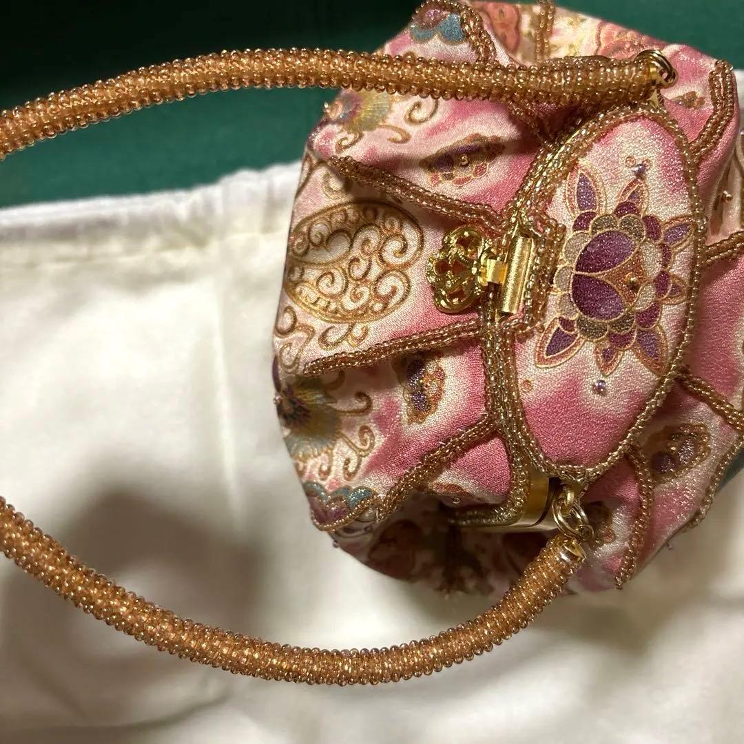 未使用 京都 岡重 OKAJIMA オカジマ ビーズバッグ シルク 和装バッグ