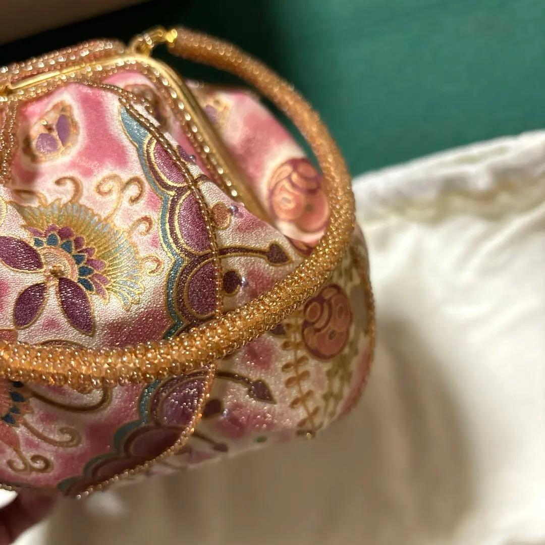 未使用 京都 岡重 OKAJIMA オカジマ ビーズバッグ シルク 和装バッグ