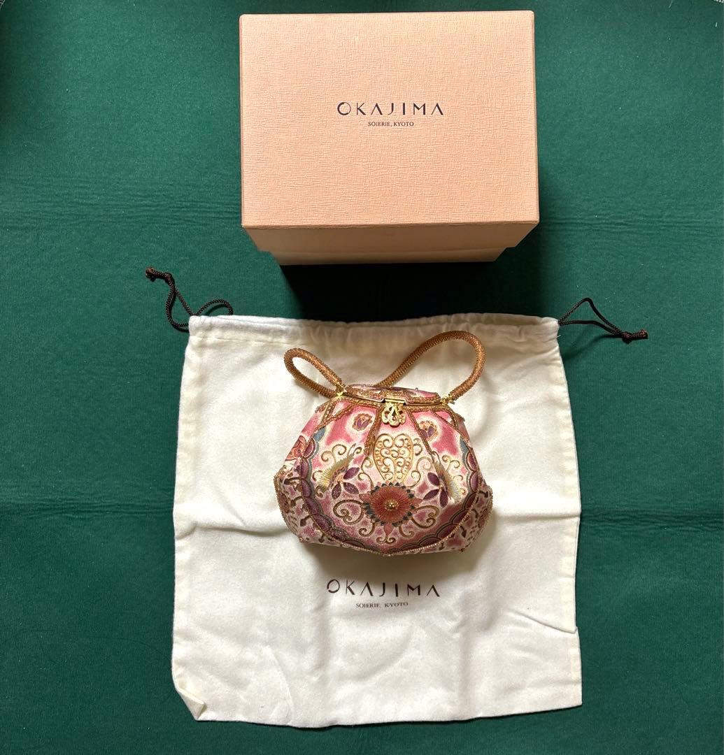 未使用 京都 岡重 OKAJIMA オカジマ ビーズバッグ シルク 和装バッグ