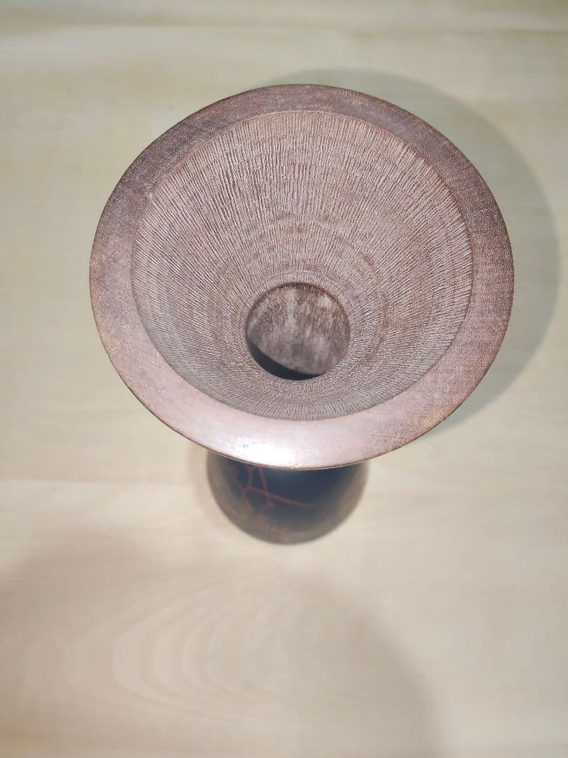 市岡 小鼓の胴 朱で扇子と萩の図柄 鉋目あり