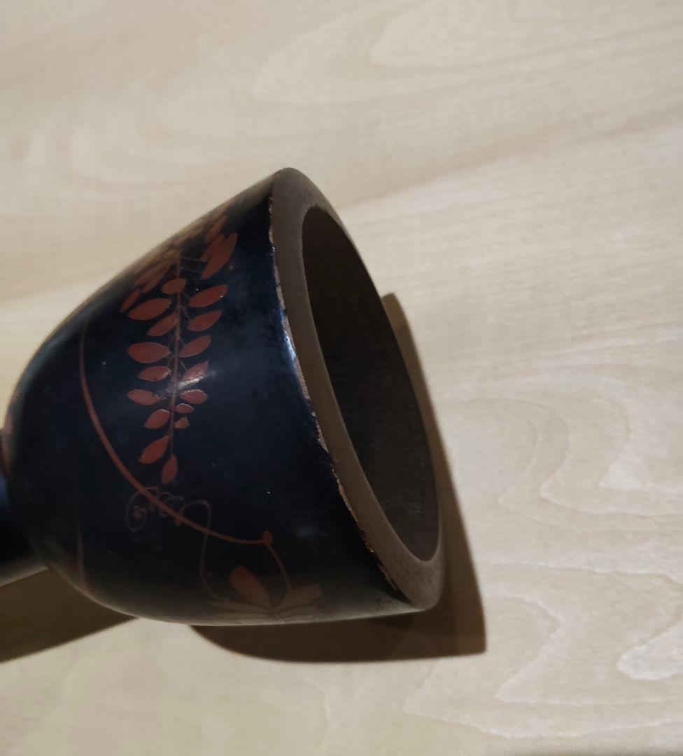 市岡 小鼓の胴 朱で扇子と萩の図柄 鉋目あり