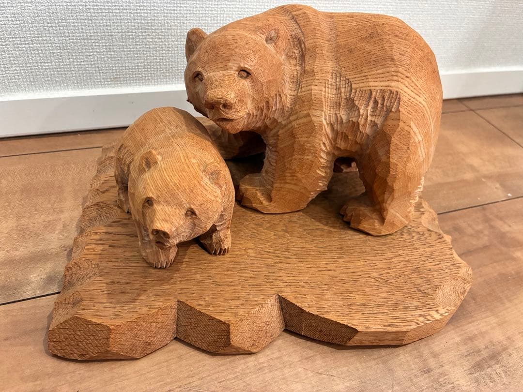 木製クマ彫刻 大小2体　親子　北海道　クマ　インテリア