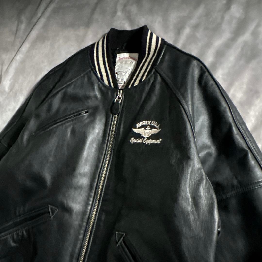 美品　アビレックス　スタジャVARSITY JACKET　アーチロゴ ブラック