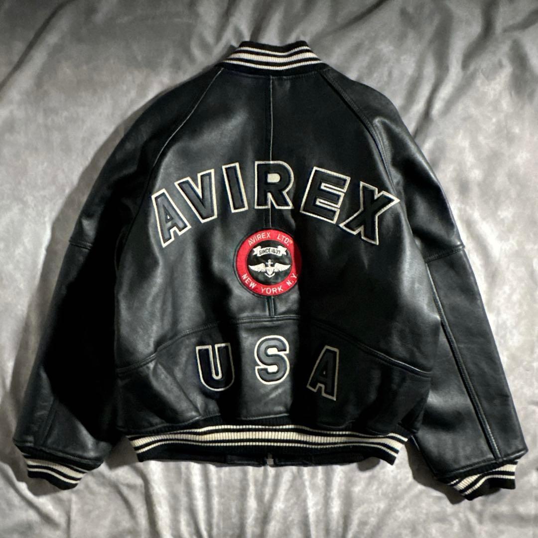 美品　アビレックス　スタジャVARSITY JACKET　アーチロゴ ブラック