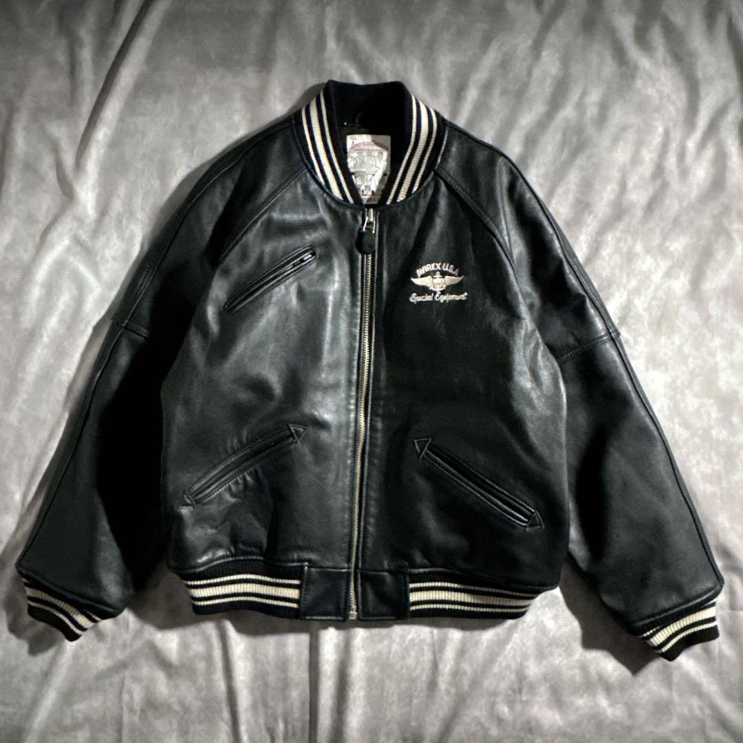 美品　アビレックス　スタジャVARSITY JACKET　アーチロゴ ブラック