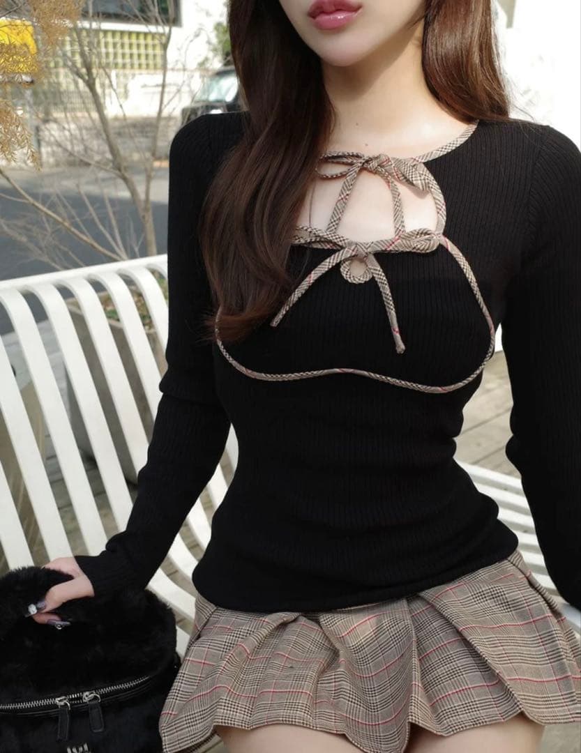 ダーリッチ Darich ポイントチェックニットミニワンピース