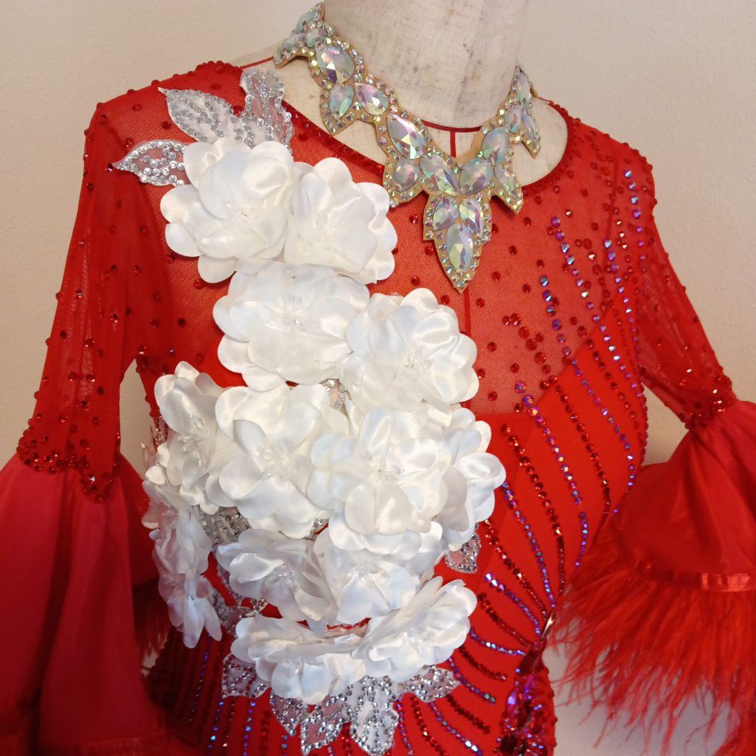 専用✨️豪華オーダー✨️社交ダンススタンダードドレス（Ｌサイズ）赤&白グラデー