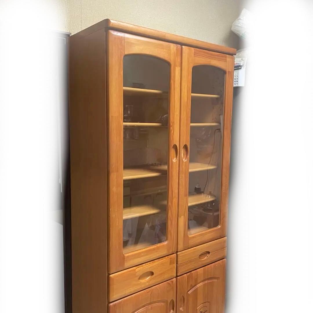 【アンティーク】20年以上前 木製食器棚 ガラス扉付き