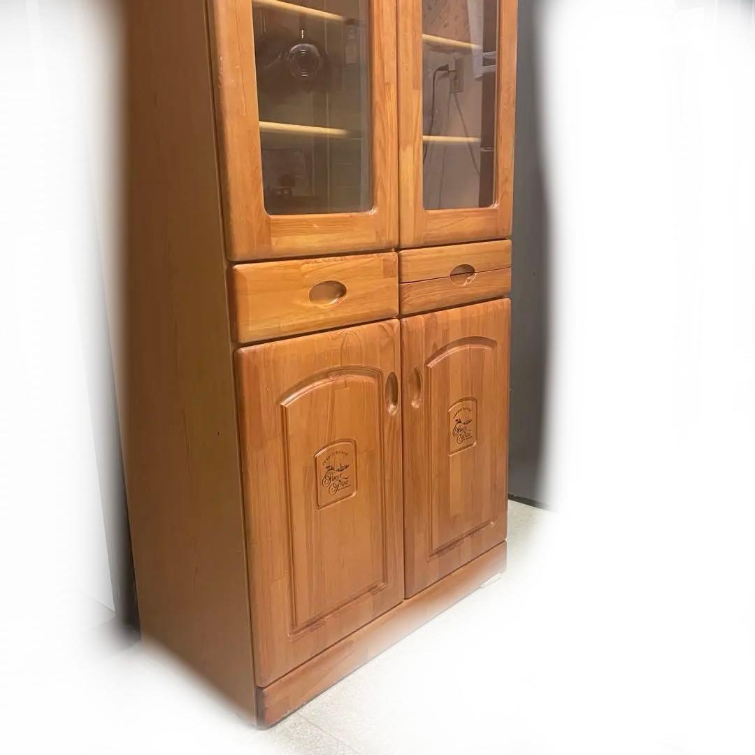 【アンティーク】20年以上前 木製食器棚 ガラス扉付き