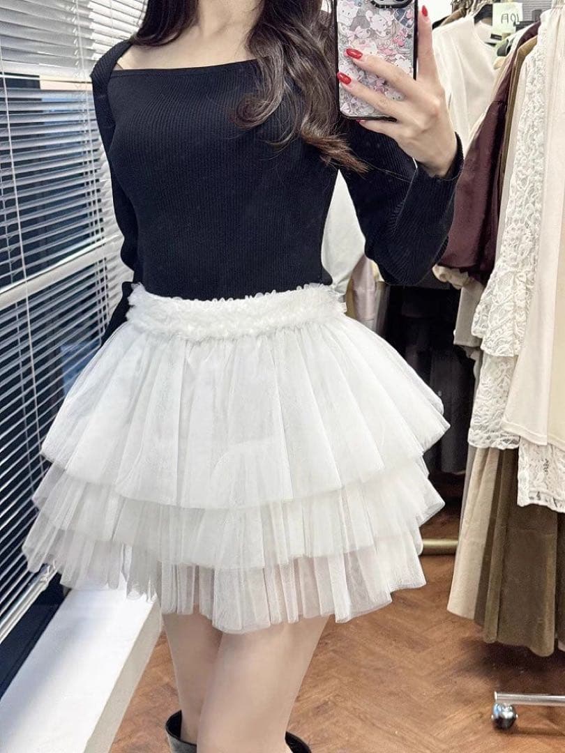 新品 エイミー チュール ミニスカート ホワイト 白