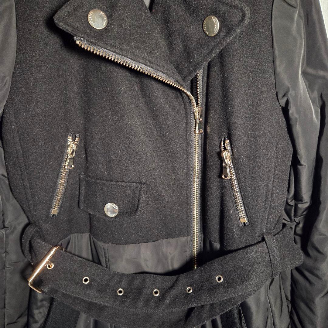 MOSCHINO ライダースコート ダウン ロング 異素材 切替 ウール 黒