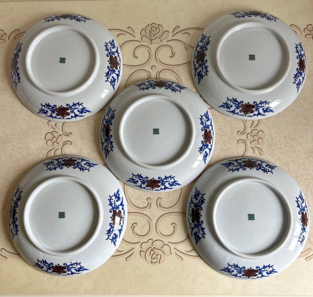 三洋陶器　龍峰窯　古九谷　盛皿揃　5枚セット　黄地花鳥　和皿　中皿　色絵　八角皿