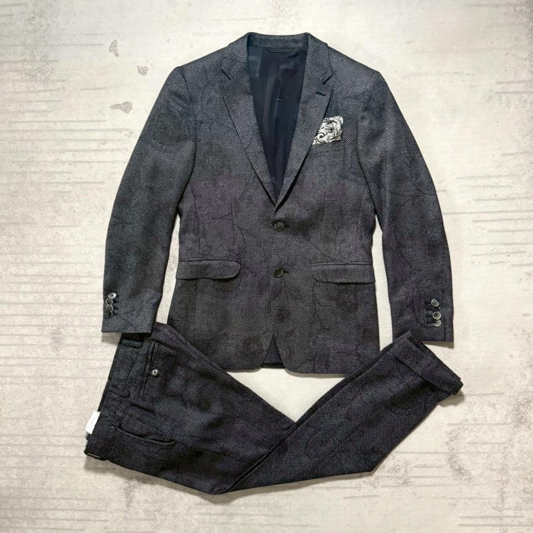 着用1回 ETRO 最高級スーツセットアップ 44 ハンガー ハンカチーフ付