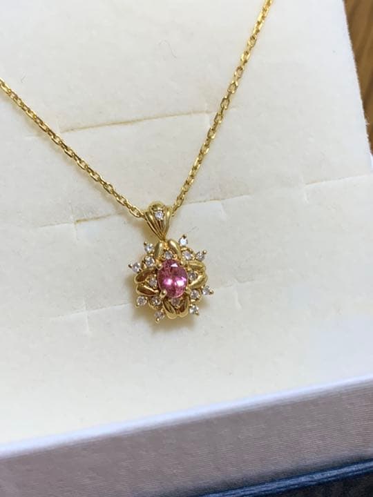 K18YG ピンクサファイアダイヤモンドネックレス