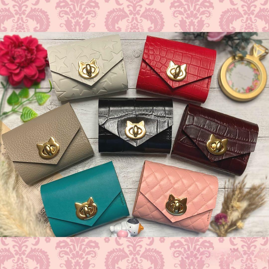 ❤【新作♪】【可愛さ×高級感♪】お洒落可愛い猫のコンパクトミニ財布♪星柄ホワイト