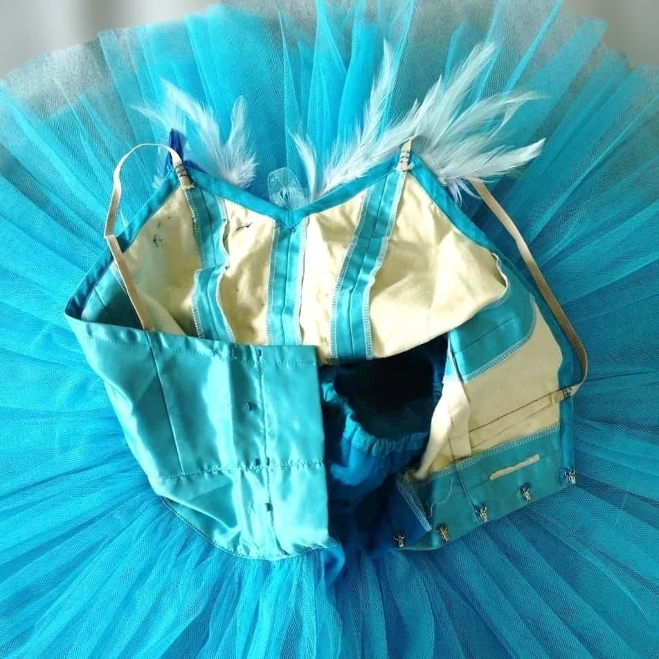 バレエ　シルビア製5号　水色クラシックチュチュ　髪飾り、袖付2着まとめ