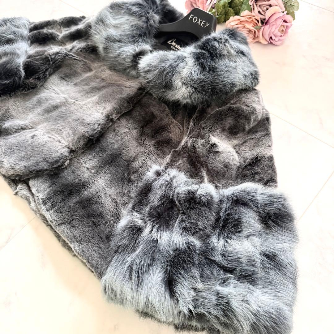 近年物 チンチラ染め ロシアリス リアルファー クロップド ボレロ 毛皮 40