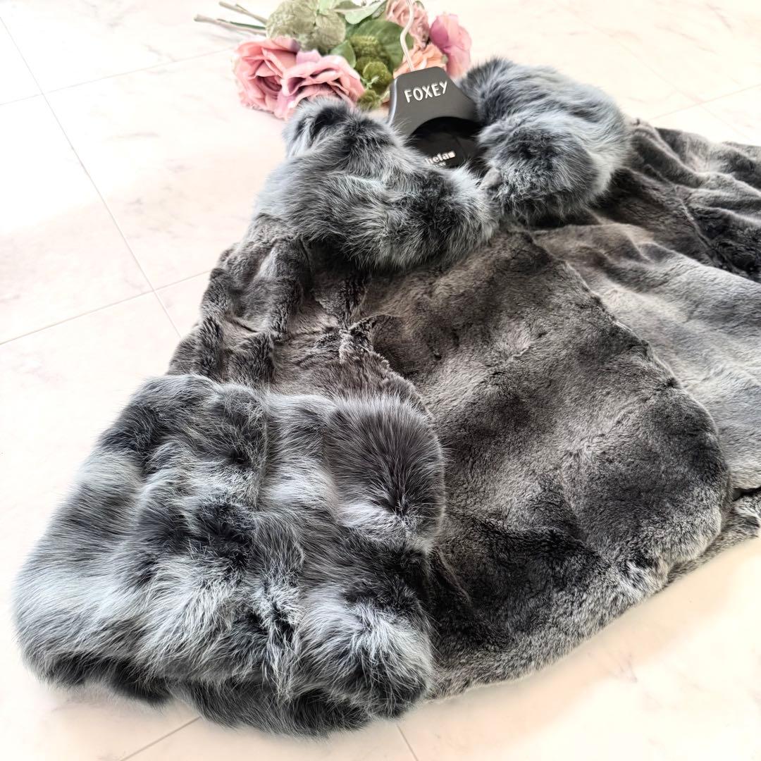 近年物 チンチラ染め ロシアリス リアルファー クロップド ボレロ 毛皮 40