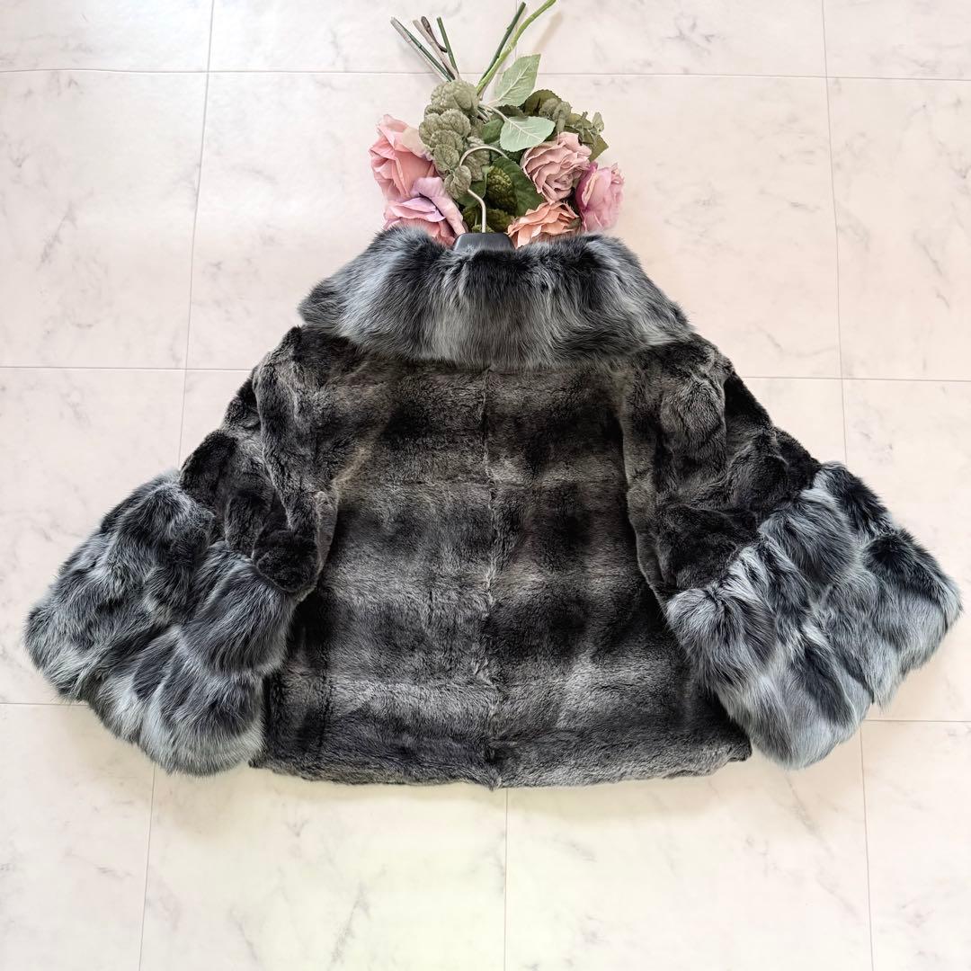 近年物 チンチラ染め ロシアリス リアルファー クロップド ボレロ 毛皮 40
